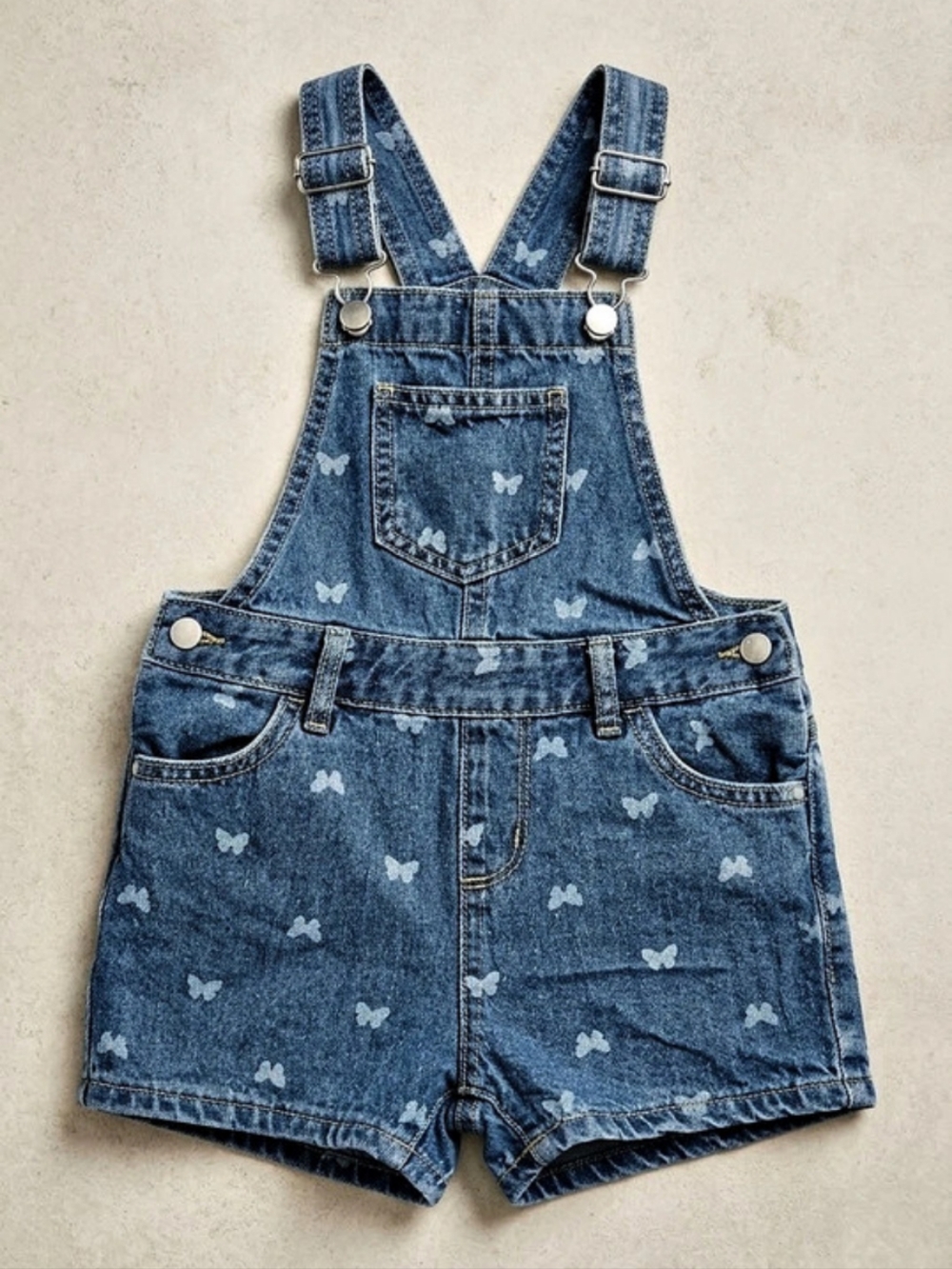 Kids Butterfly Denim Short Overalls
